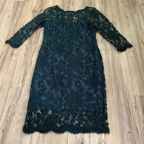 Tadashi Shoji | Dresses | Tadashi Shoji Blue Lace Sheath Dress 34 Sleeve  Scoop Neck Sz 8 | Poshmark